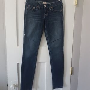 True Religion Mid Rise Skinny Denim Jeans Pants Dark Wash Sz 26